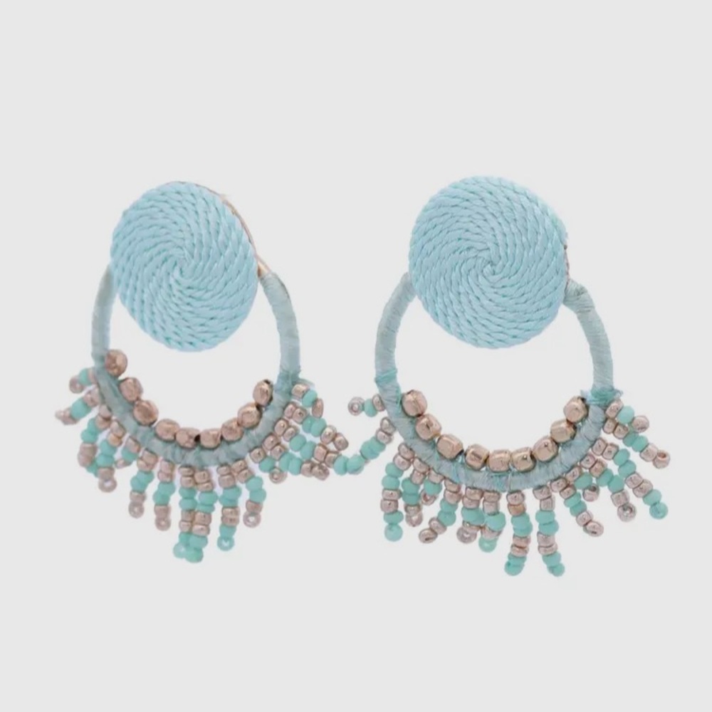 Mint beaded Fringe Earrings